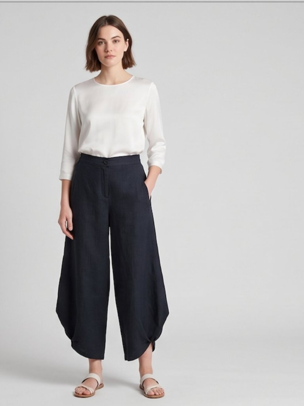 Kontrast Black Wide Leg Linen High Rise Pant